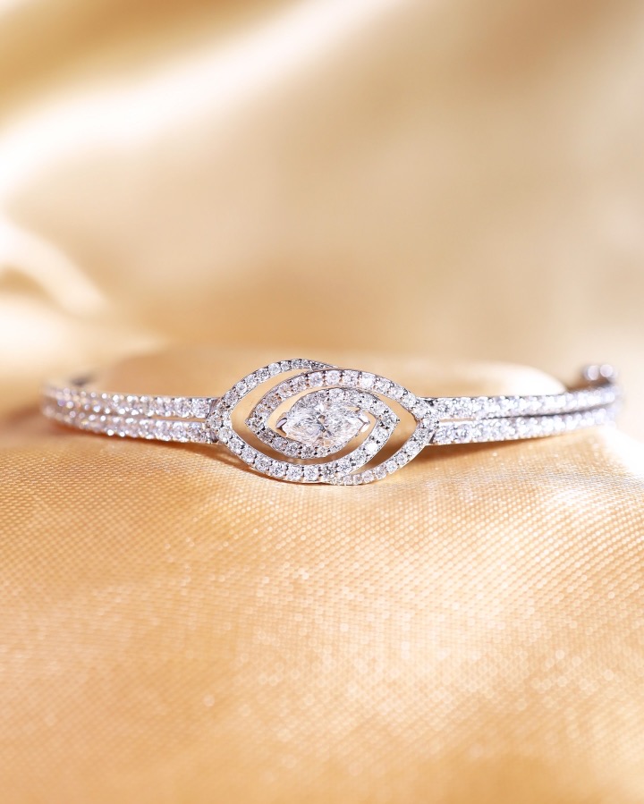 1.96 Carat Marquise and Round Diamond Bangle in 18K White Gold - Image 9