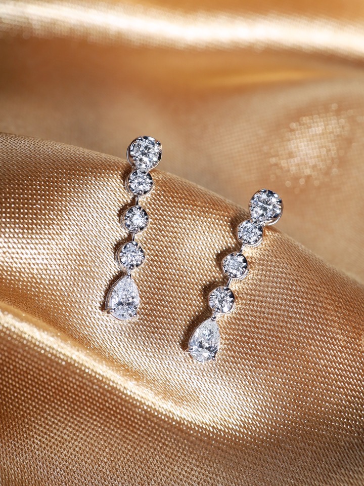 1.10 Carat Pear and Round Diamond Drop Earrings in 18K White Gold - Image 5