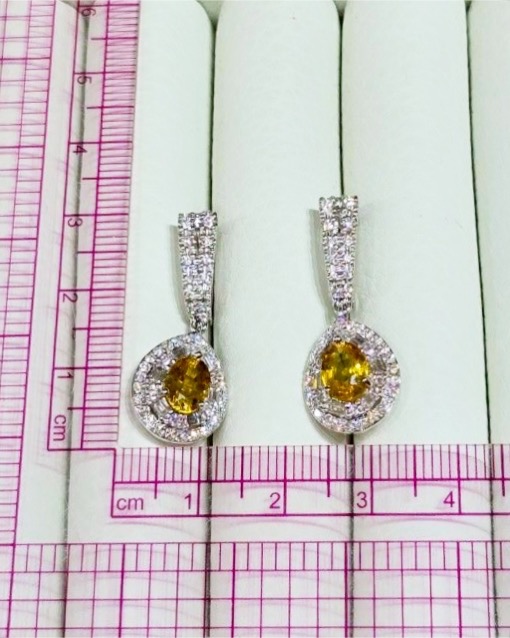 2.84 Carat Thai Yellow Sapphire and Diamond Drop Earrings in 18K White Gold - Image 11