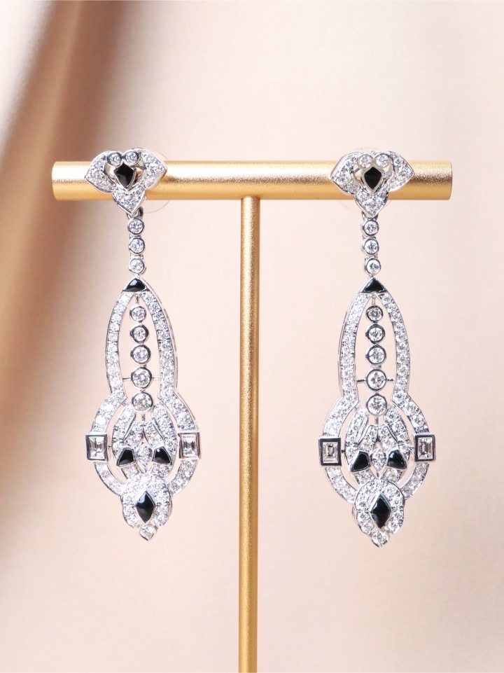 3.46 Carat Diamond and Black Enamel Art Deco Drop Earrings - Image 6