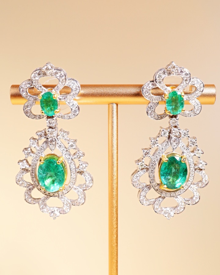 7.51 Carat Zambian Emerald and Diamond Floral Chandelier Earrings - Image 8