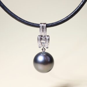 14 mm Tahitian Pearl and Diamond Pendant in 18K White Gold