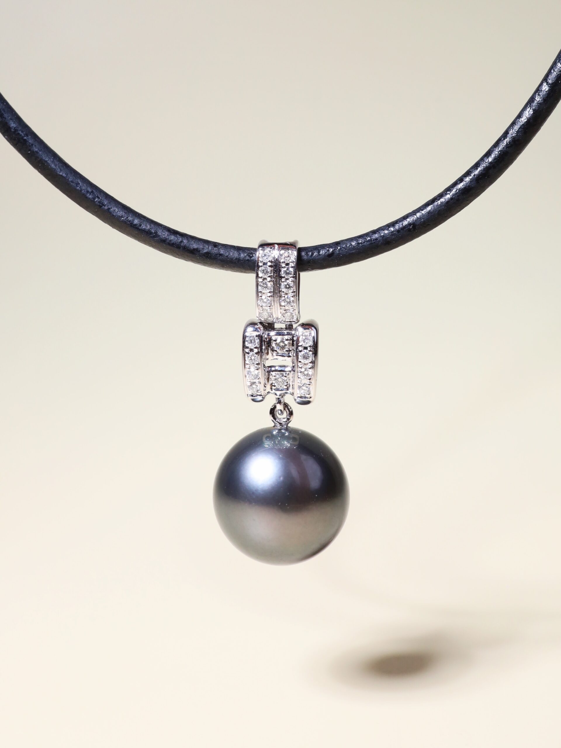 14 mm Tahitian Pearl and Diamond Pendant in 18K White Gold