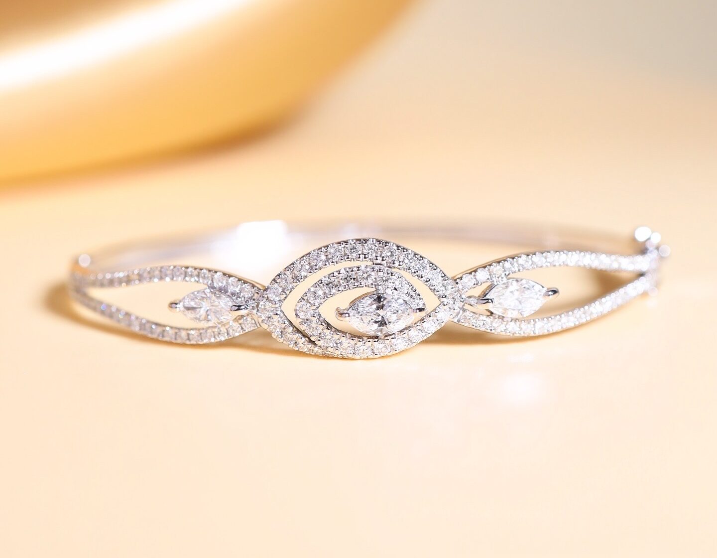 2.05 Carat Marquise and Round Diamond Bangle in 18K White Gold
