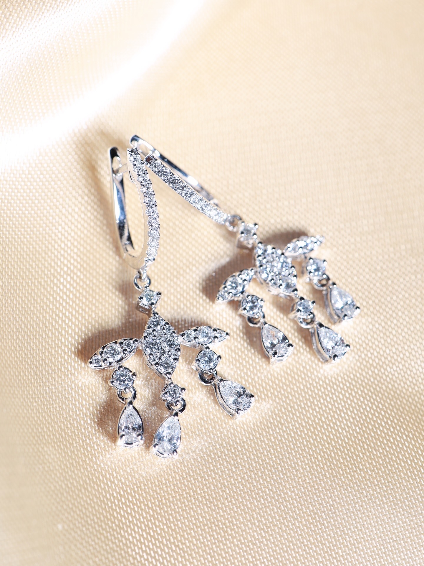 1.82 Carat Fancy-Cut Diamond Shimmering Drop Earrings in 18K White Gold