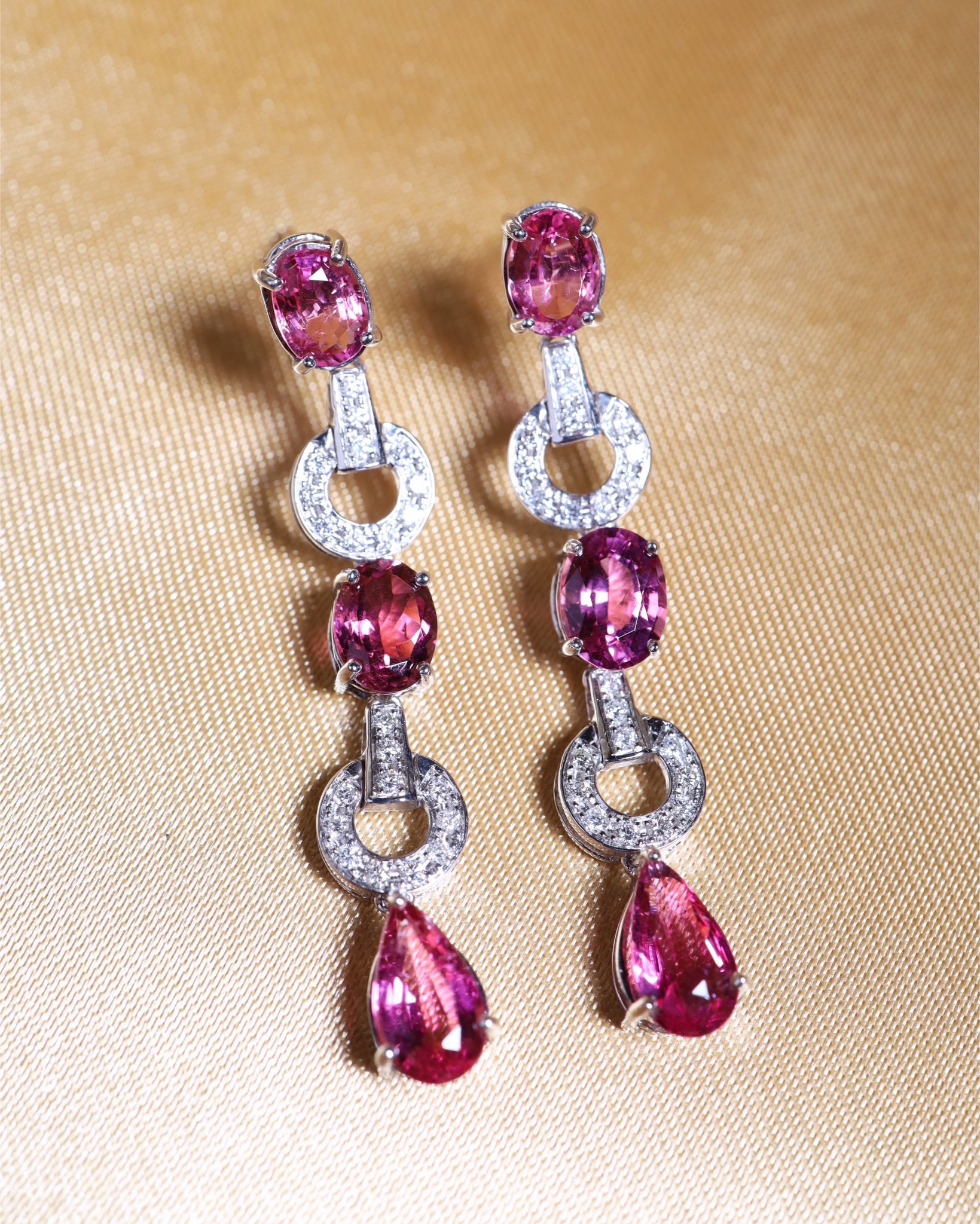 7.36 Carat Rubellite Tourmaline and Diamond Drop Earrings - Image 9