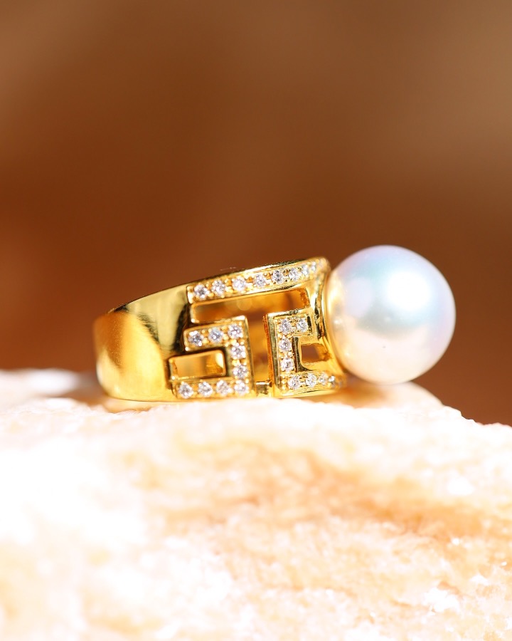 Art Deco South Sea Pearl & Diamond Ring in 18K Yellow Gold - Image 10
