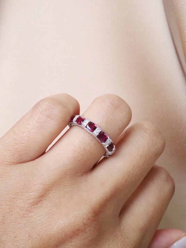 Siamese Ruby & Diamond Eternity Ring in 18K White Gold - Image 2