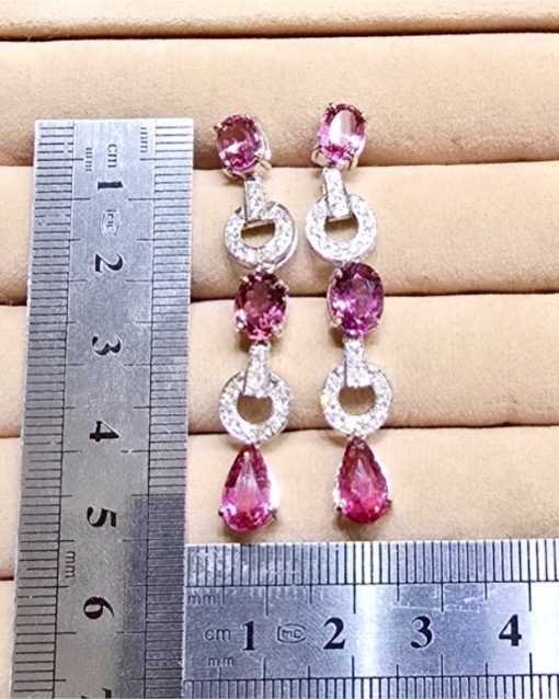 7.36 Carat Rubellite Tourmaline and Diamond Drop Earrings - Image 10