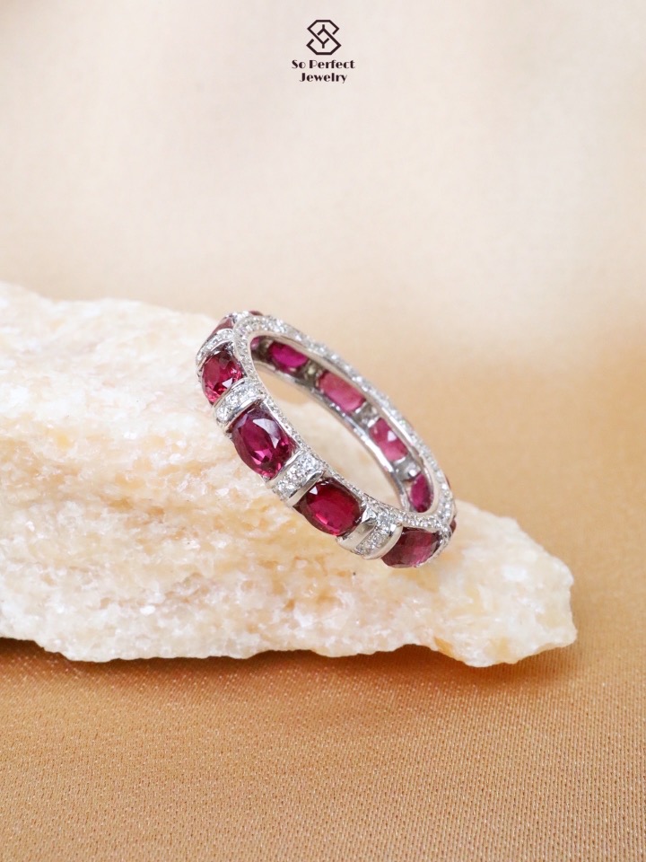 Siamese Ruby & Diamond Eternity Ring in 18K White Gold - Image 8