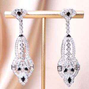 3.46 Carat Diamond and Black Enamel Art Deco Drop Earrings