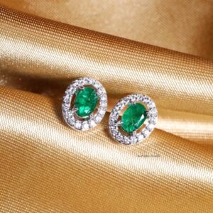 1.01 Carat Natural Emerald and Diamond Halo Stud Earrings