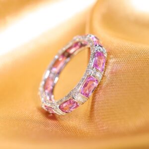 3.71 Carat Ceylon Pink Sapphire and Diamond Eternity Ring in 18K White Gold