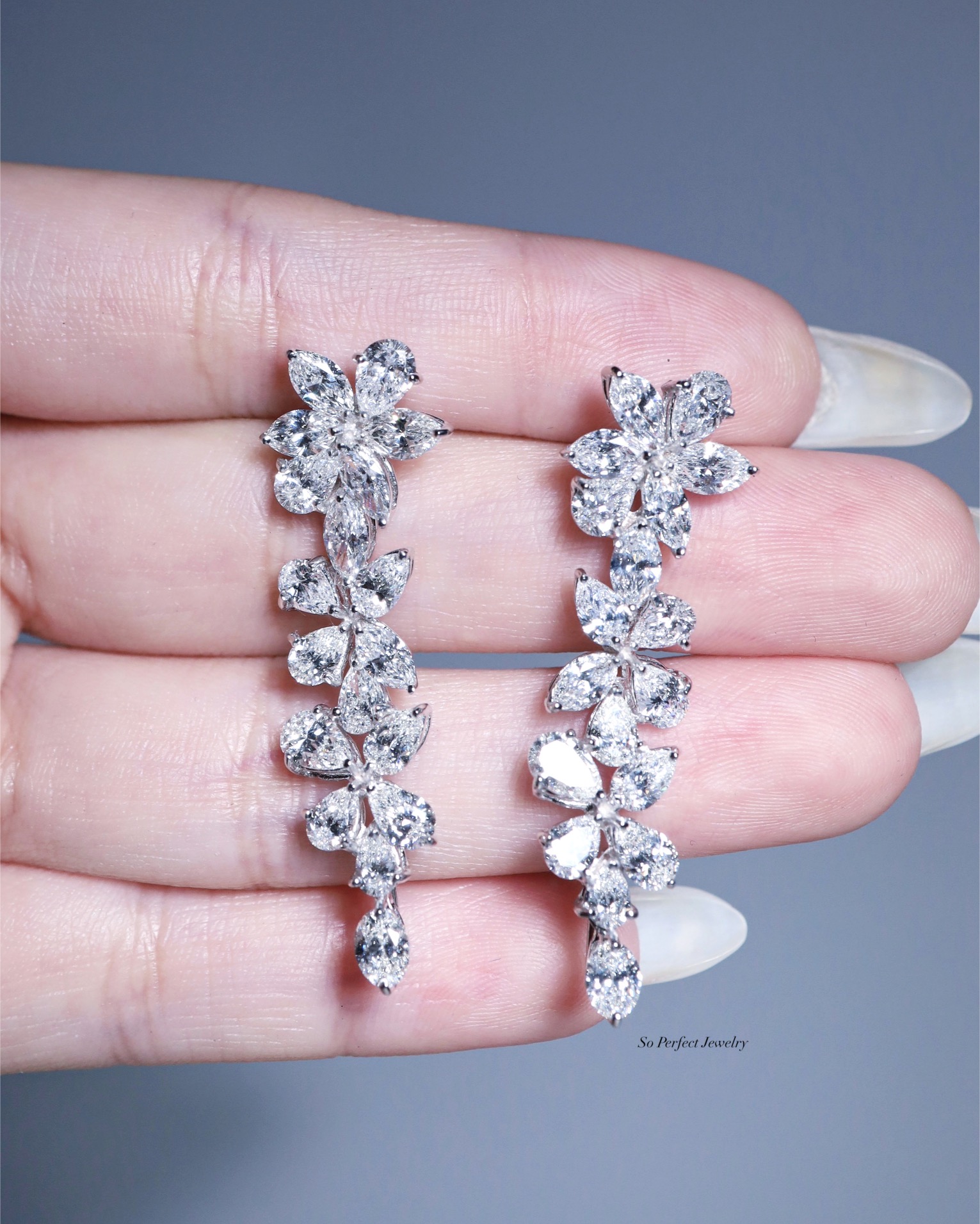 Gardenia Cascade 9.60 Carat Fancy-Cut Diamond Earrings - Image 4
