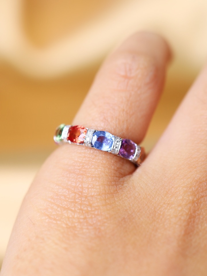 5.28 Carat Rainbow Ceylon Sapphire and Diamond Eternity Ring in 18K White Gold - Image 2