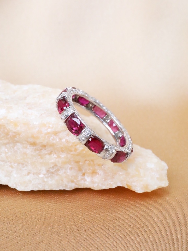 Siamese Ruby & Diamond Eternity Ring in 18K White Gold - Image 7