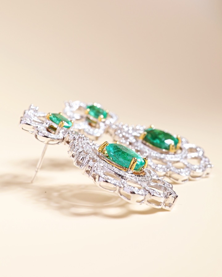 7.51 Carat Zambian Emerald and Diamond Floral Chandelier Earrings - Image 11