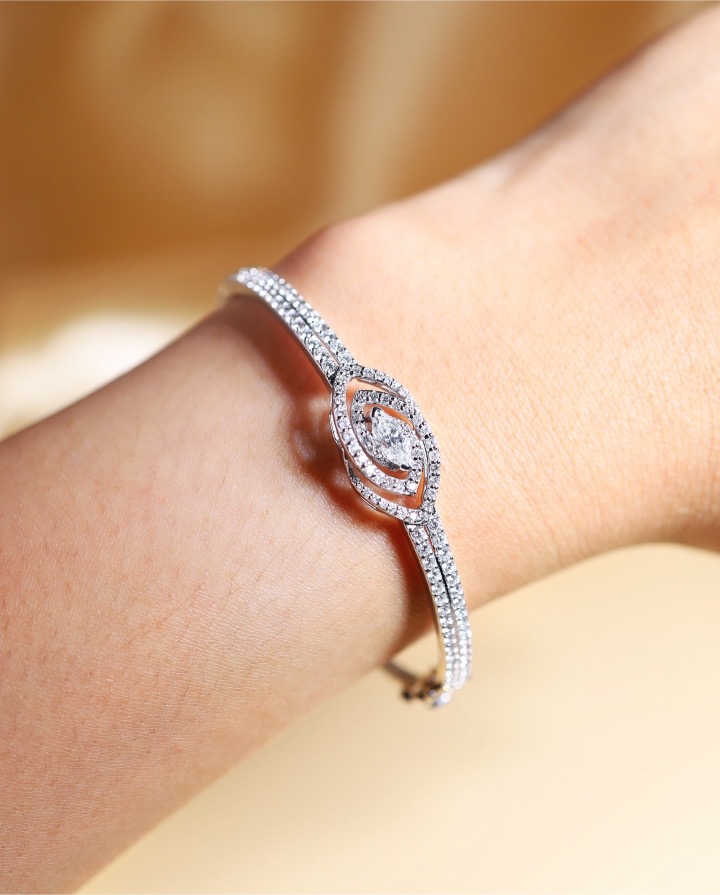 1.96 Carat Marquise and Round Diamond Bangle in 18K White Gold - Image 7
