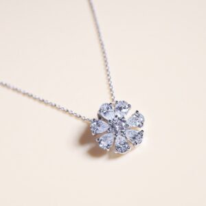 1.58 Carat Fancy-Cut Diamond Flower Pendant in 18K White Gold