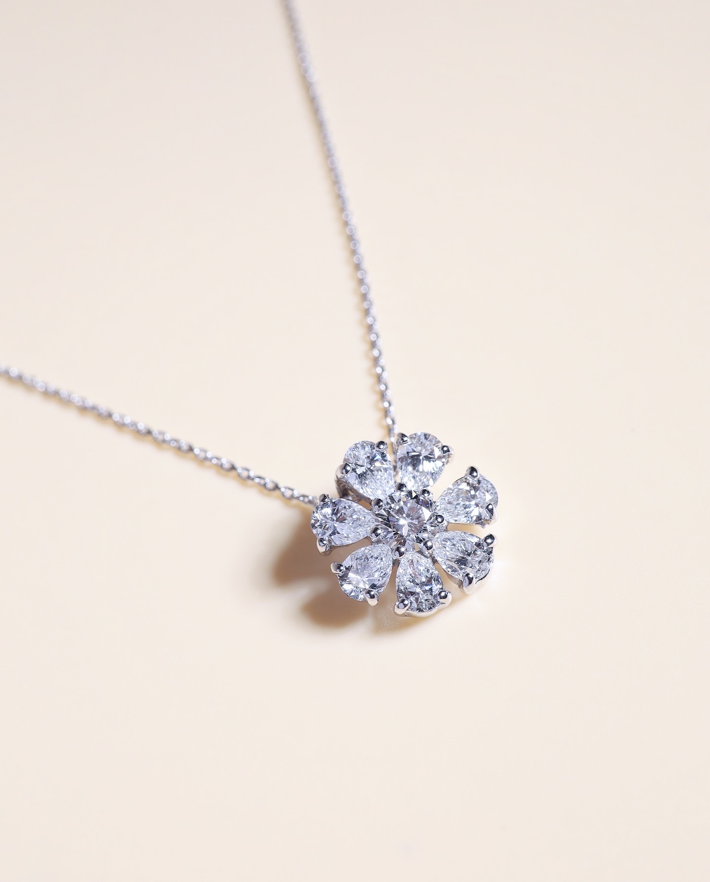 1.58 Carat Fancy-Cut Diamond Flower Pendant in 18K White Gold