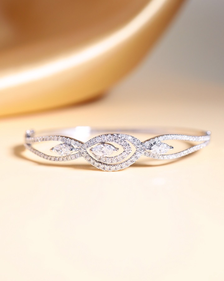2.05 Carat Marquise and Round Diamond Bangle in 18K White Gold - Image 5