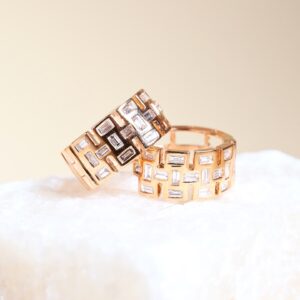 0.69 Carat Baguette Diamond Geometric Hoop Earrings in 18K Rose Gold