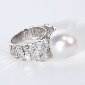14 mm White South Sea Pearl and Diamond Ring in 18K White Gold