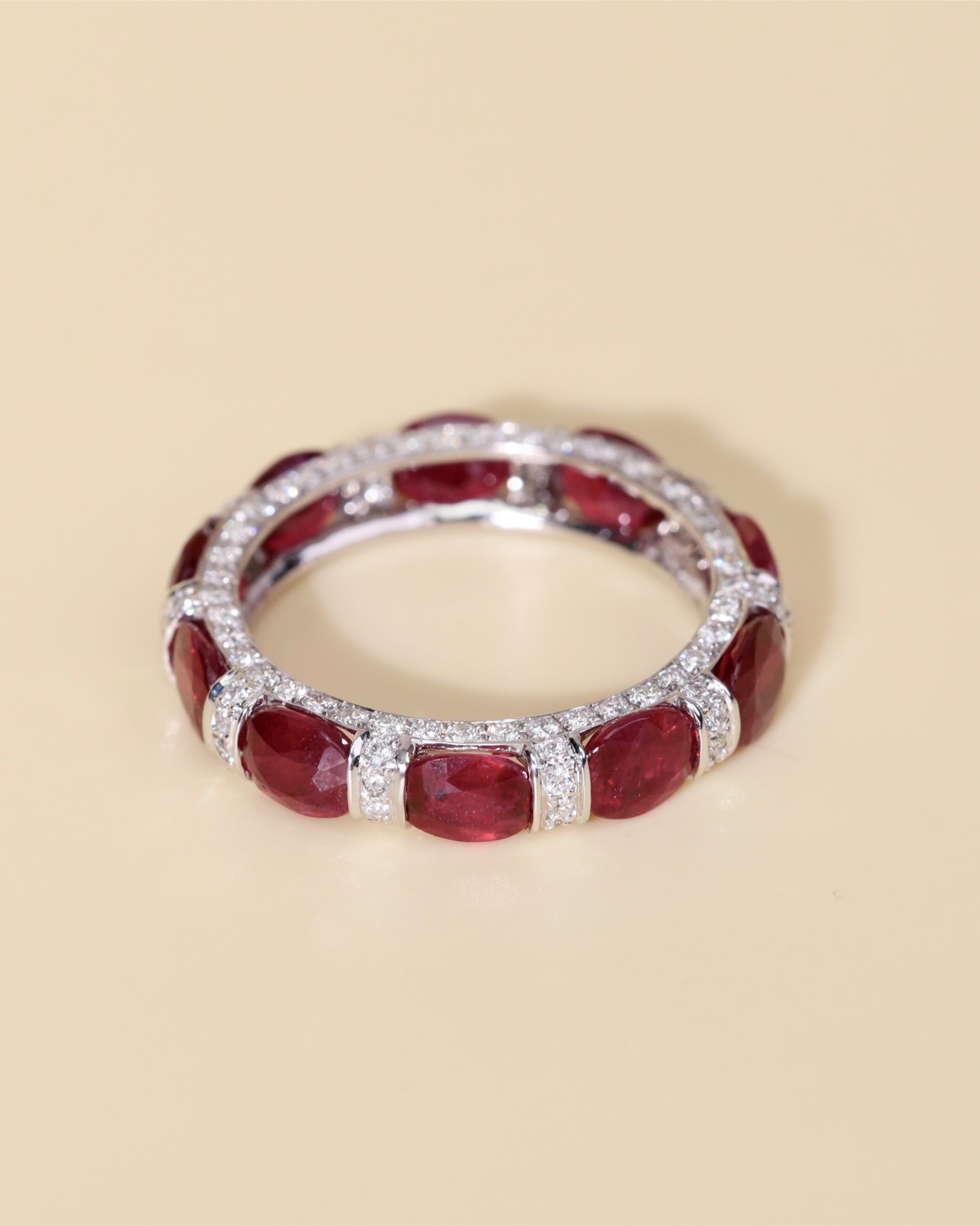 Siamese Ruby & Diamond Eternity Ring in 18K White Gold - Image 10