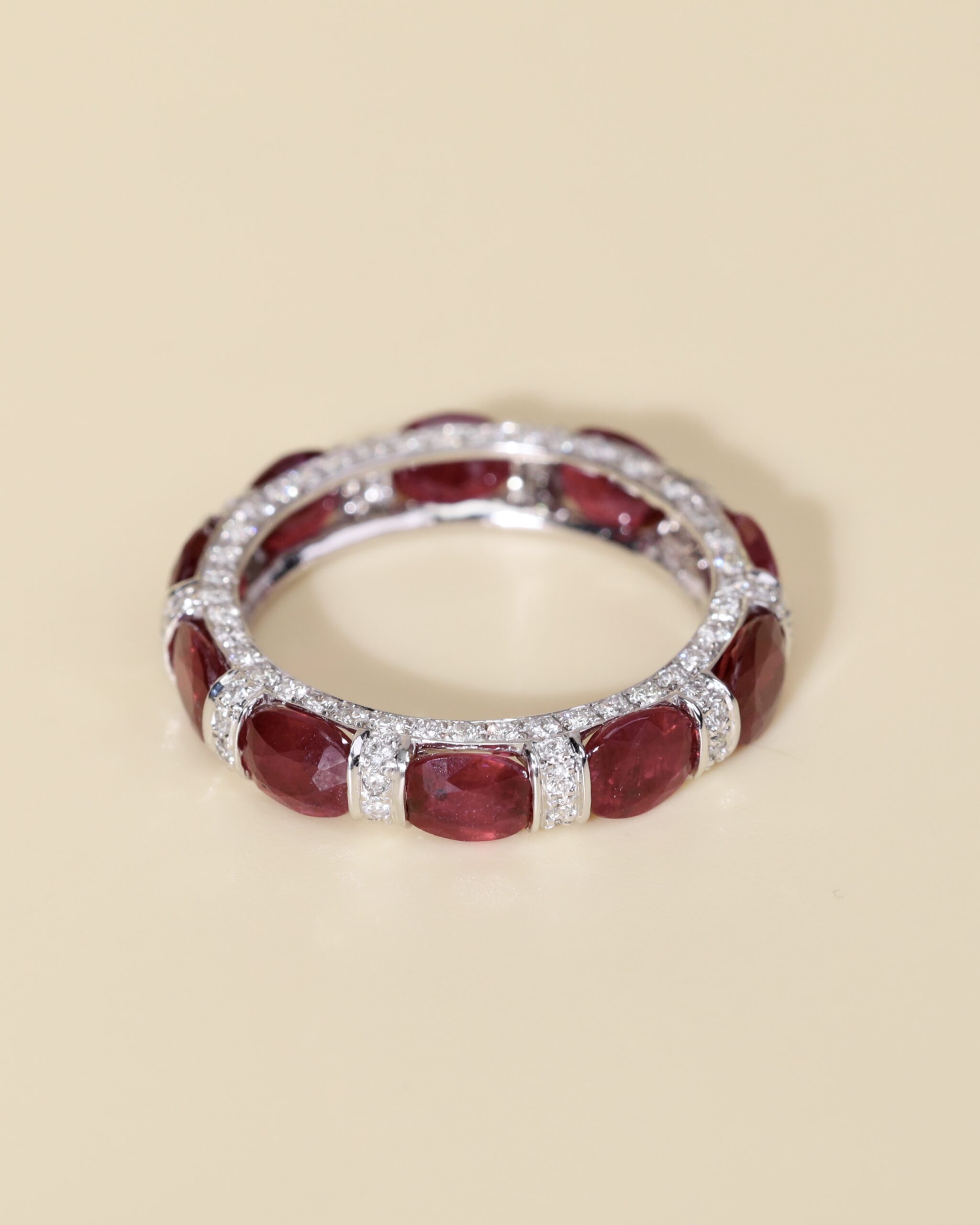 Siamese Ruby & Diamond Eternity Ring in 18K White Gold