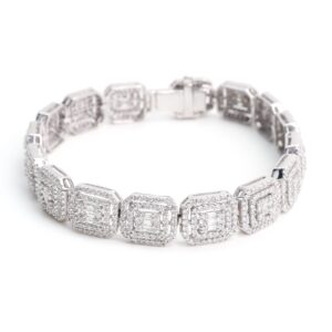 5.36 Carat Round and Baguette Diamond Illusion Bracelet in 14K White Gold