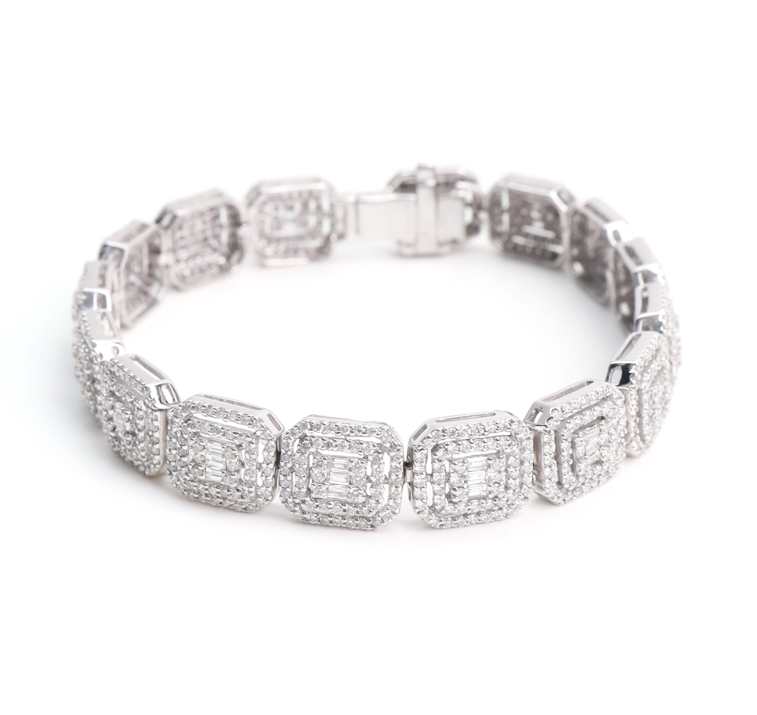 5.36 Carat Round and Baguette Diamond Illusion Bracelet in 14K White Gold