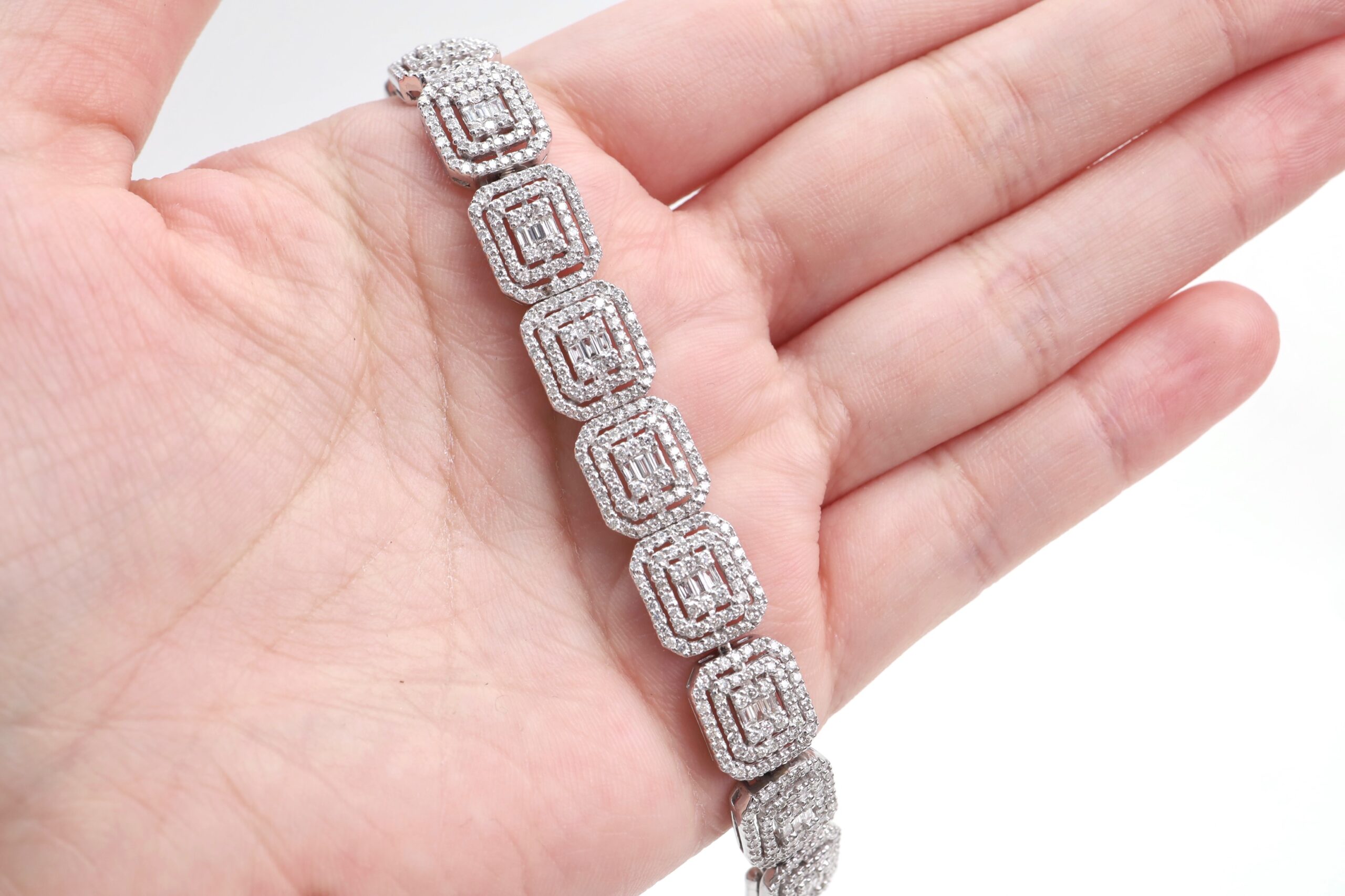 5.36 Carat Round and Baguette Diamond Illusion Bracelet in 14K White Gold - Image 5