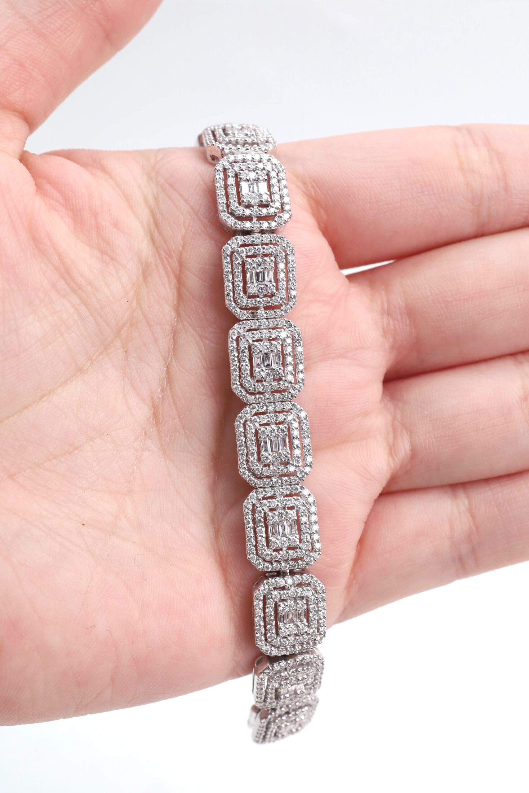 5.36 Carat Round and Baguette Diamond Illusion Bracelet in 14K White Gold - Image 3