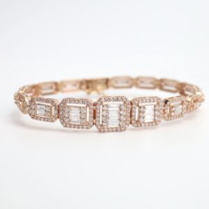 3.93 Carat Round and Baguette Diamond Illusion Bracelet in 18K Rose Gold
