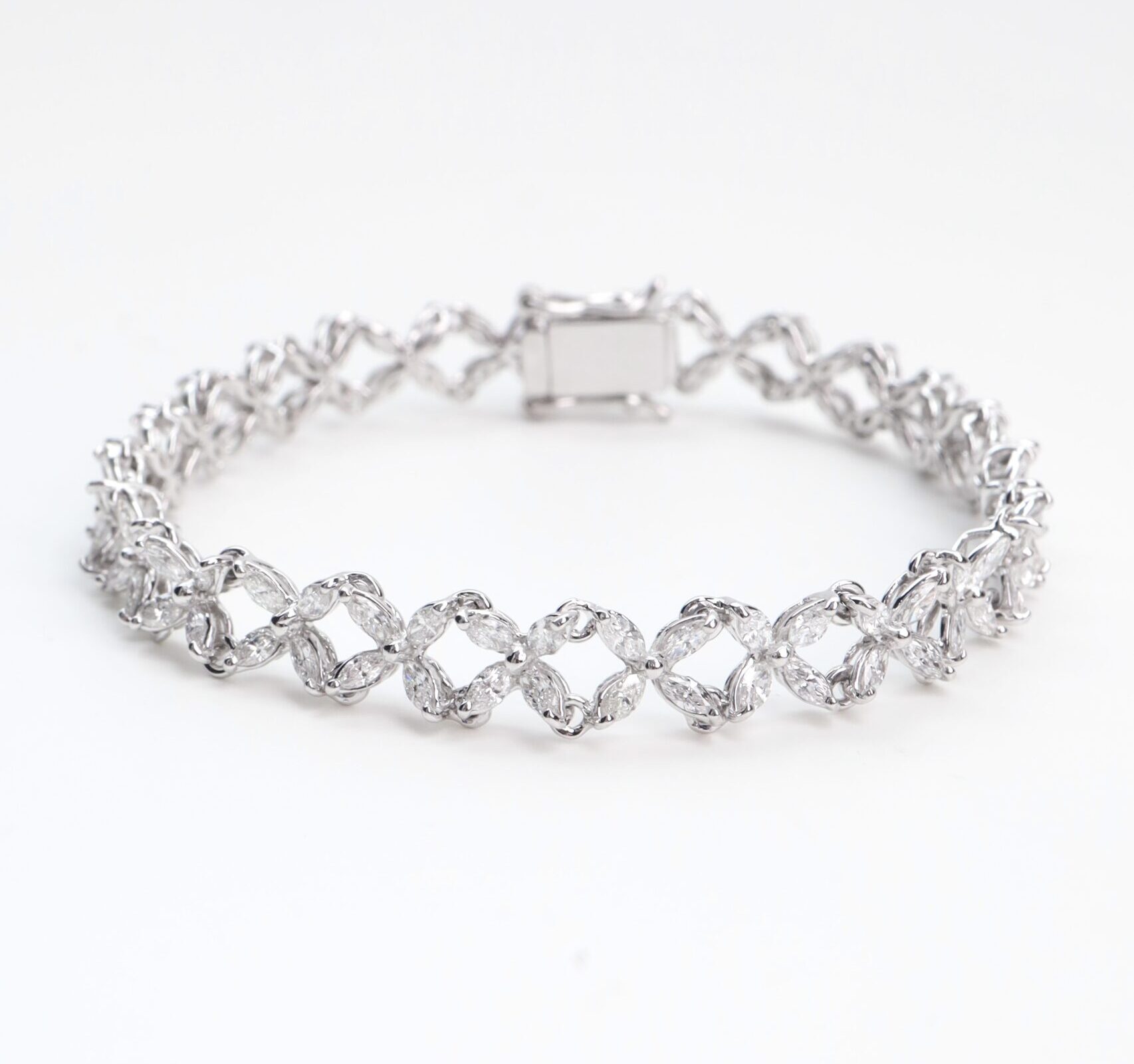 3.57 Carat Fancy Marquise Diamond Bracelet in 14K White Gold