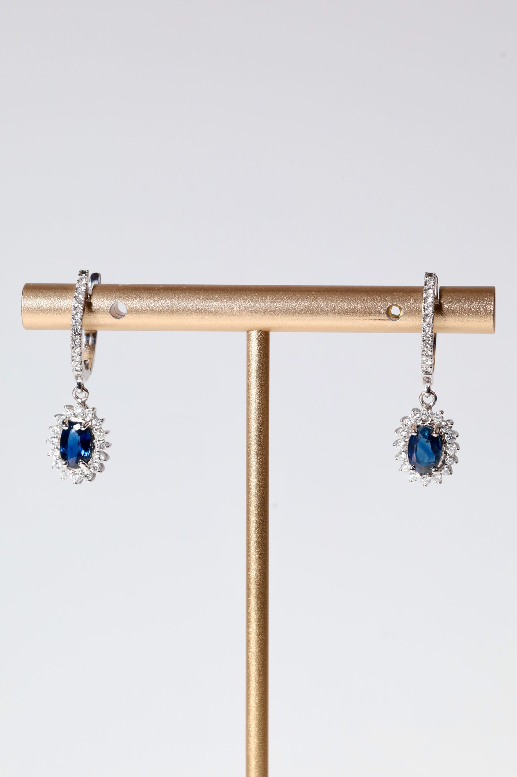 Chic Natural Blue Sapphires with Diamonds in 18K White Gold Hoop Earrings