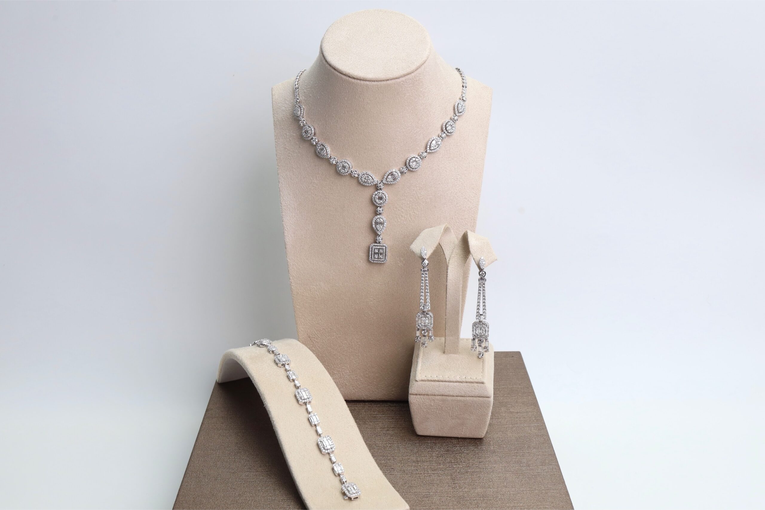 "Modern Bride" Natural Diamond Wedding Jewelry Set in 18K White Gold - Image 2