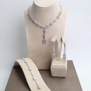 "Modern Bride" Natural Diamond Wedding Jewelry Set in 18K White Gold