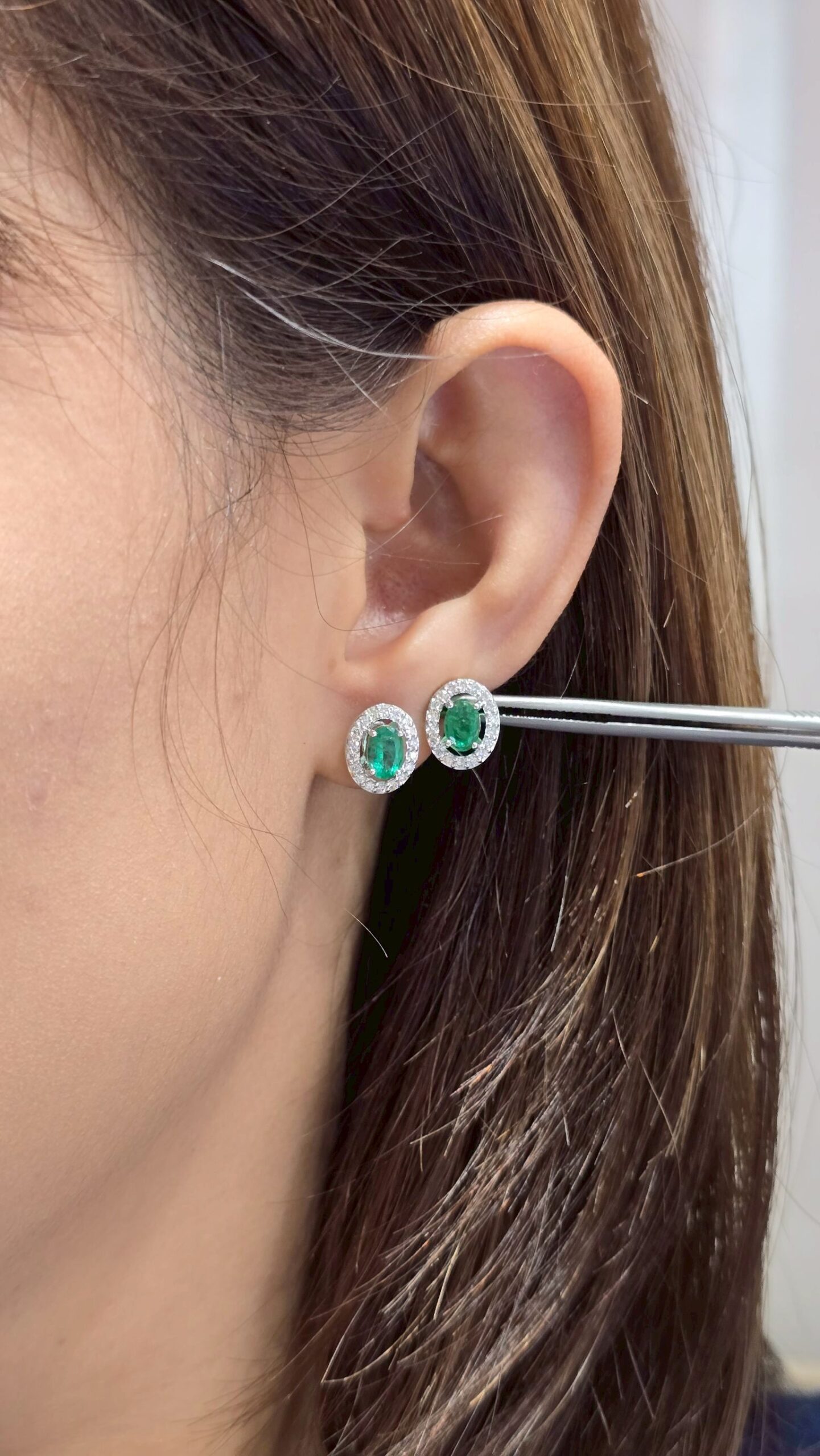 1.01 Carat Natural Emerald and Diamond Halo Stud Earrings - Image 2