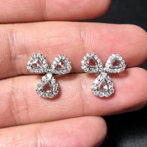 1.53TCW Rose Cut Diamonds in 18K Solid White Gold Earrings Art Deco Vintage