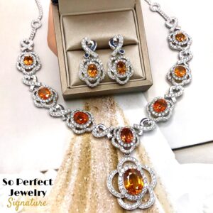 HUGE SET! 54.47TCW Yellow Sapphire & VS Diamonds in 18K White Gold Necklace Earrings Pendant