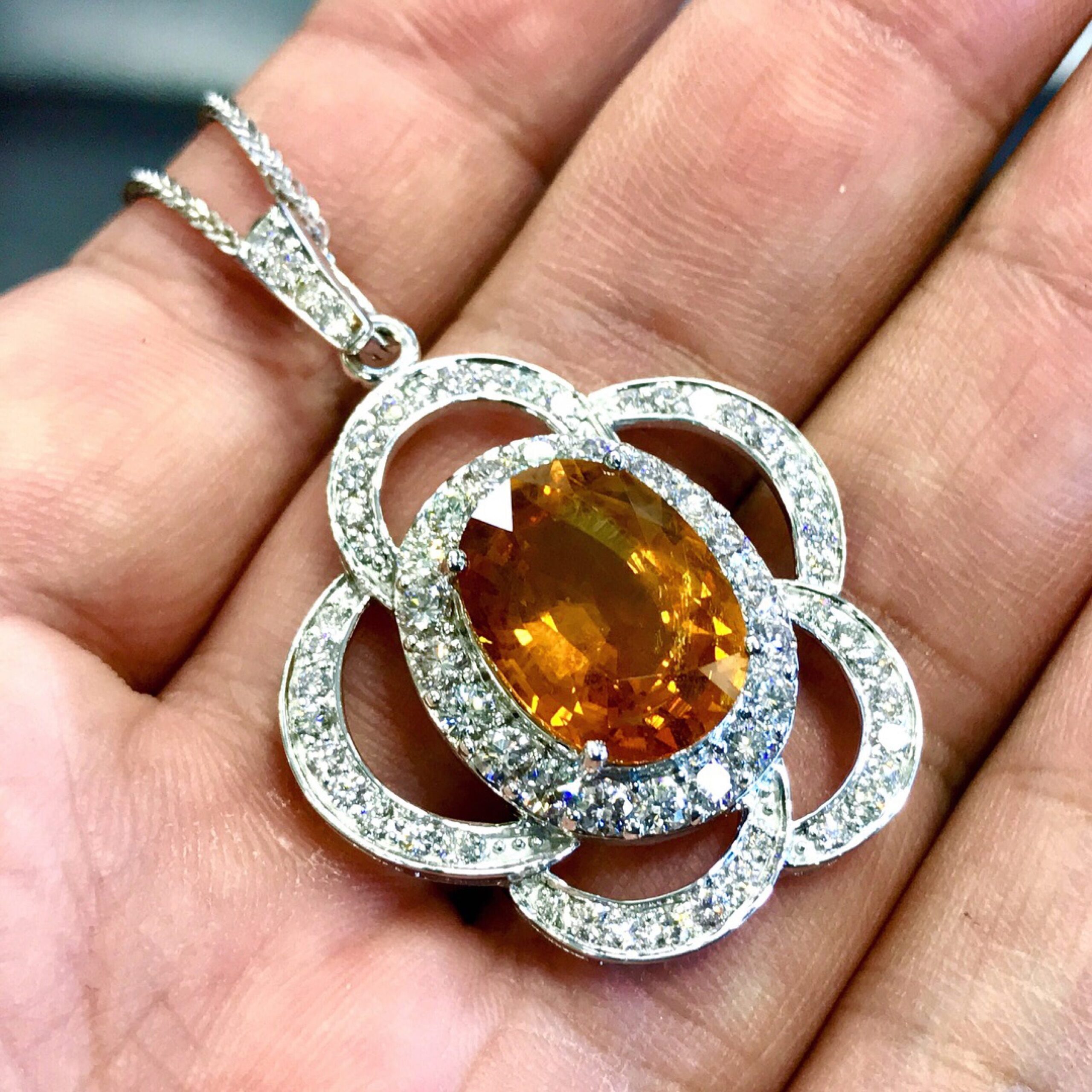HUGE SET! 54.47TCW Yellow Sapphire & VS Diamonds in 18K White Gold Necklace Earrings Pendant - Image 5