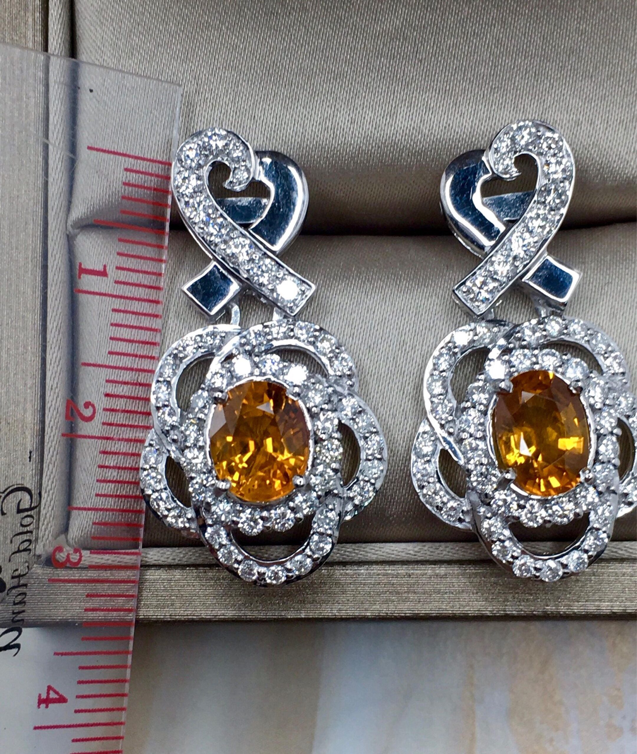 HUGE SET! 54.47TCW Yellow Sapphire & VS Diamonds in 18K White Gold Necklace Earrings Pendant - Image 6