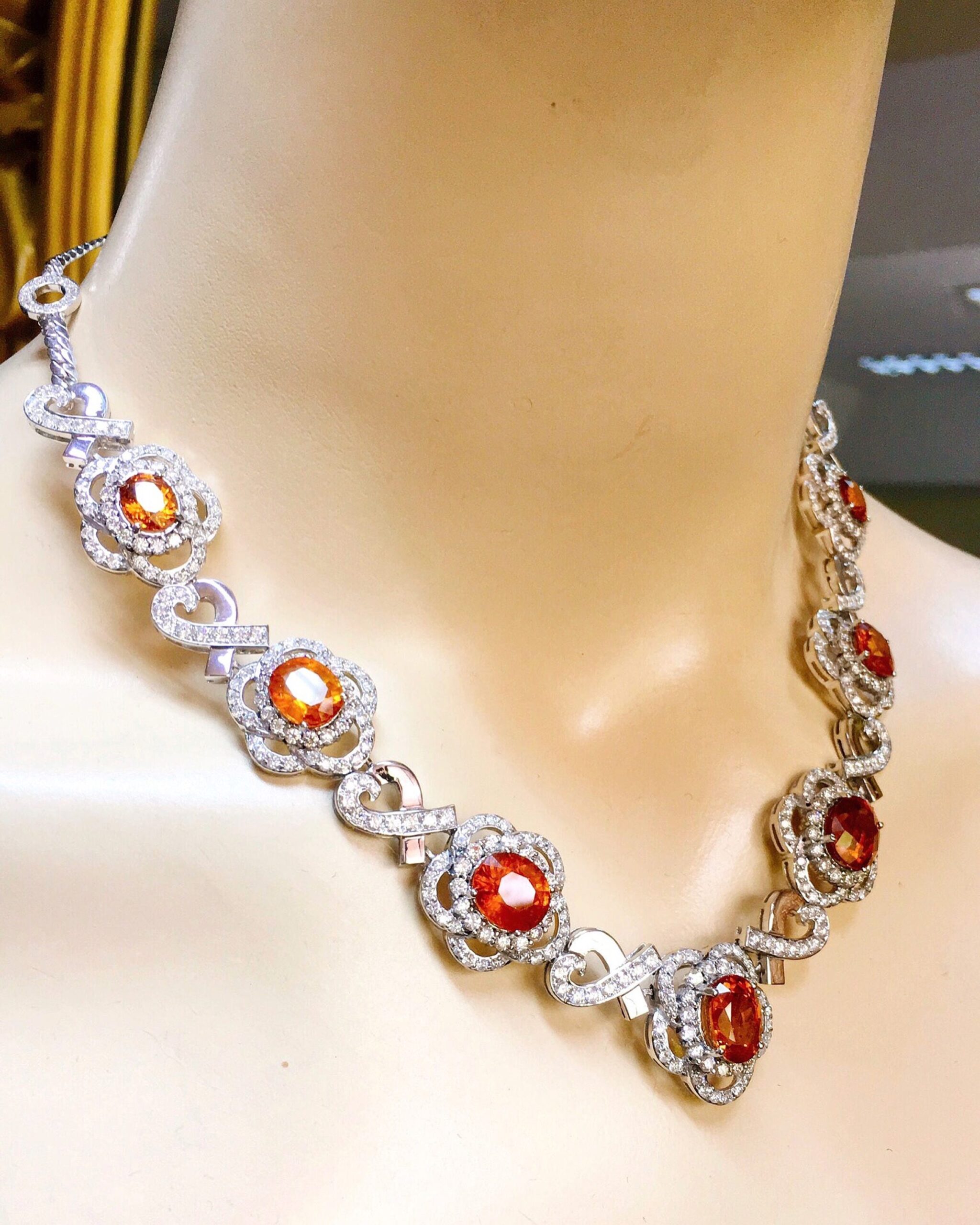 HUGE SET! 54.47TCW Yellow Sapphire & VS Diamonds in 18K White Gold Necklace Earrings Pendant - Image 7
