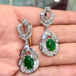 STUNNING Burmese Jade & VS Diamonds in 18K Solid White Gold Earrings