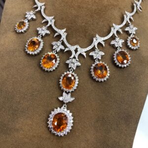 HUGE NECKLACE! 54.48TCW Yellow Sapphire & VS Diamonds in 18K White Gold