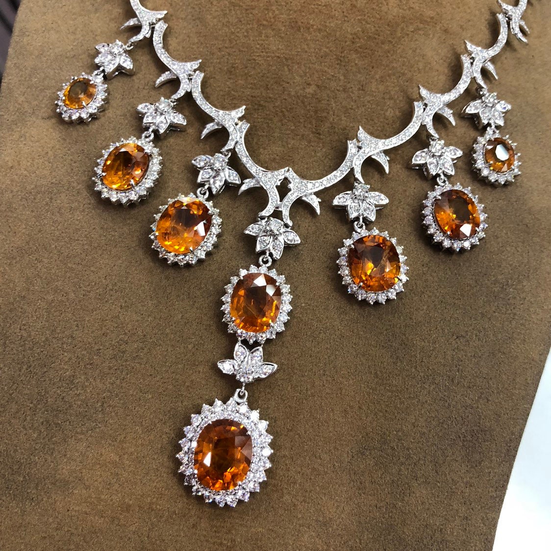 HUGE NECKLACE! 54.48TCW Yellow Sapphire & VS Diamonds in 18K White Gold
