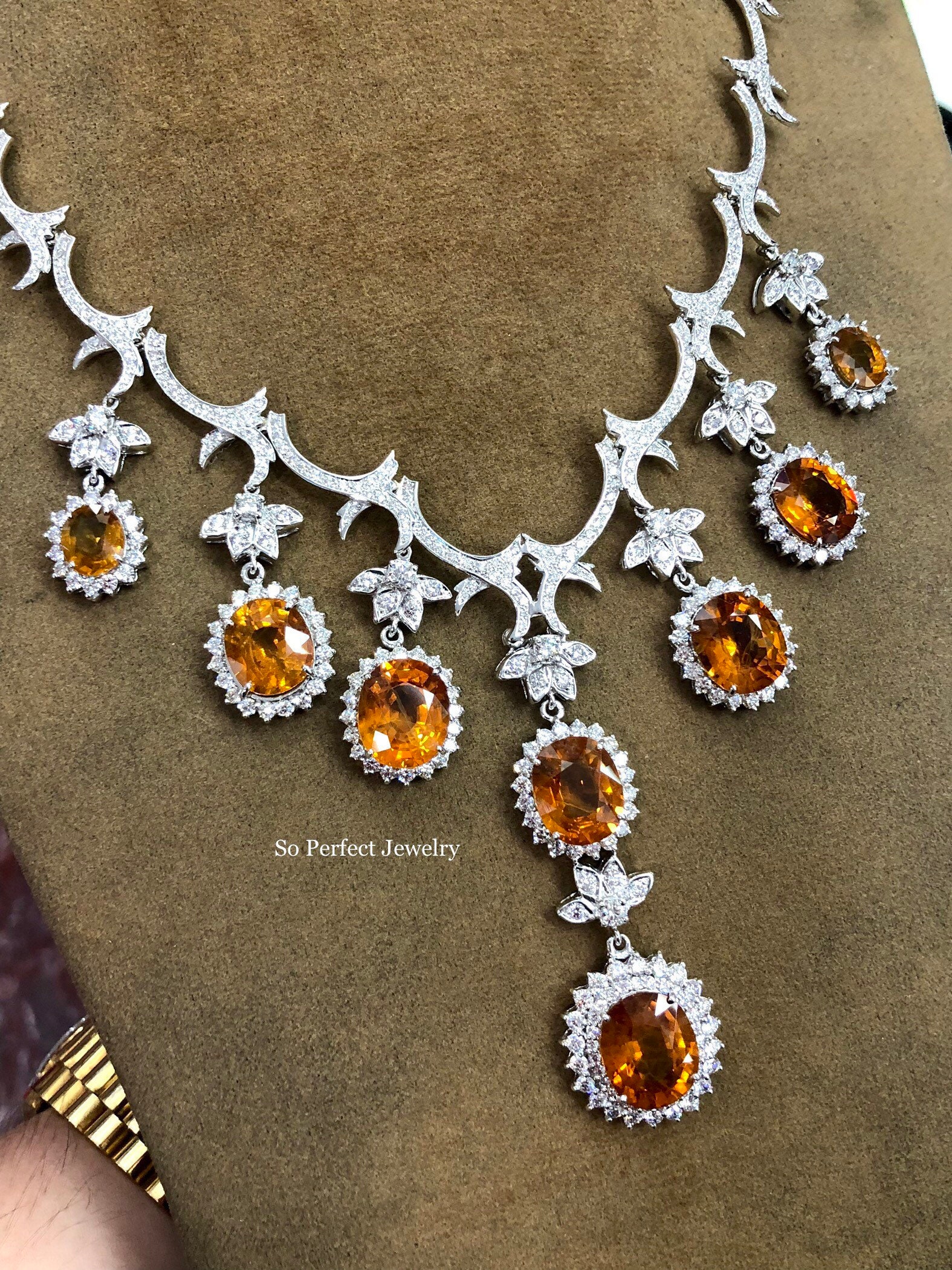 HUGE NECKLACE! 54.48TCW Yellow Sapphire & VS Diamonds in 18K White Gold - Image 2