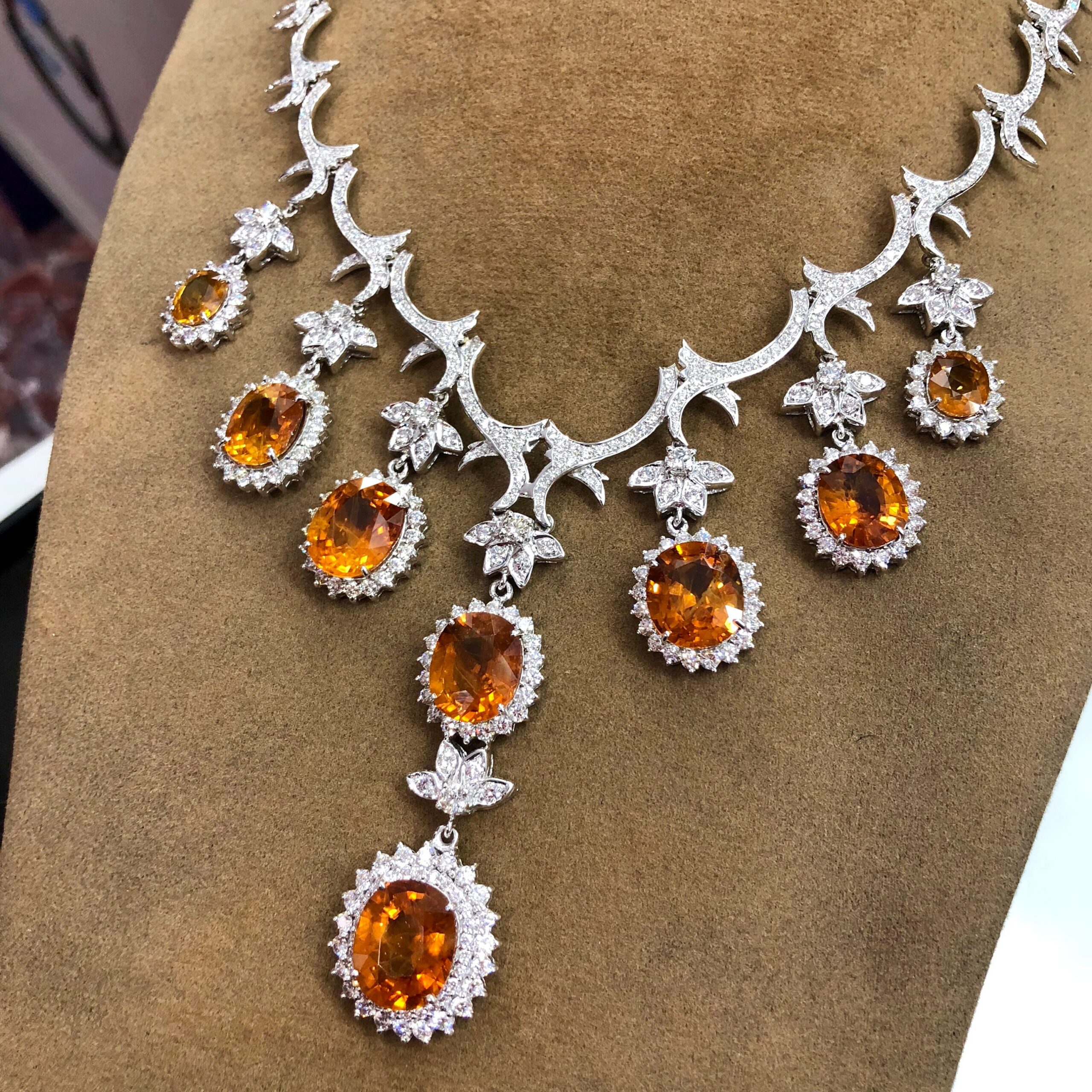 HUGE NECKLACE! 54.48TCW Yellow Sapphire & VS Diamonds in 18K White Gold - Image 3
