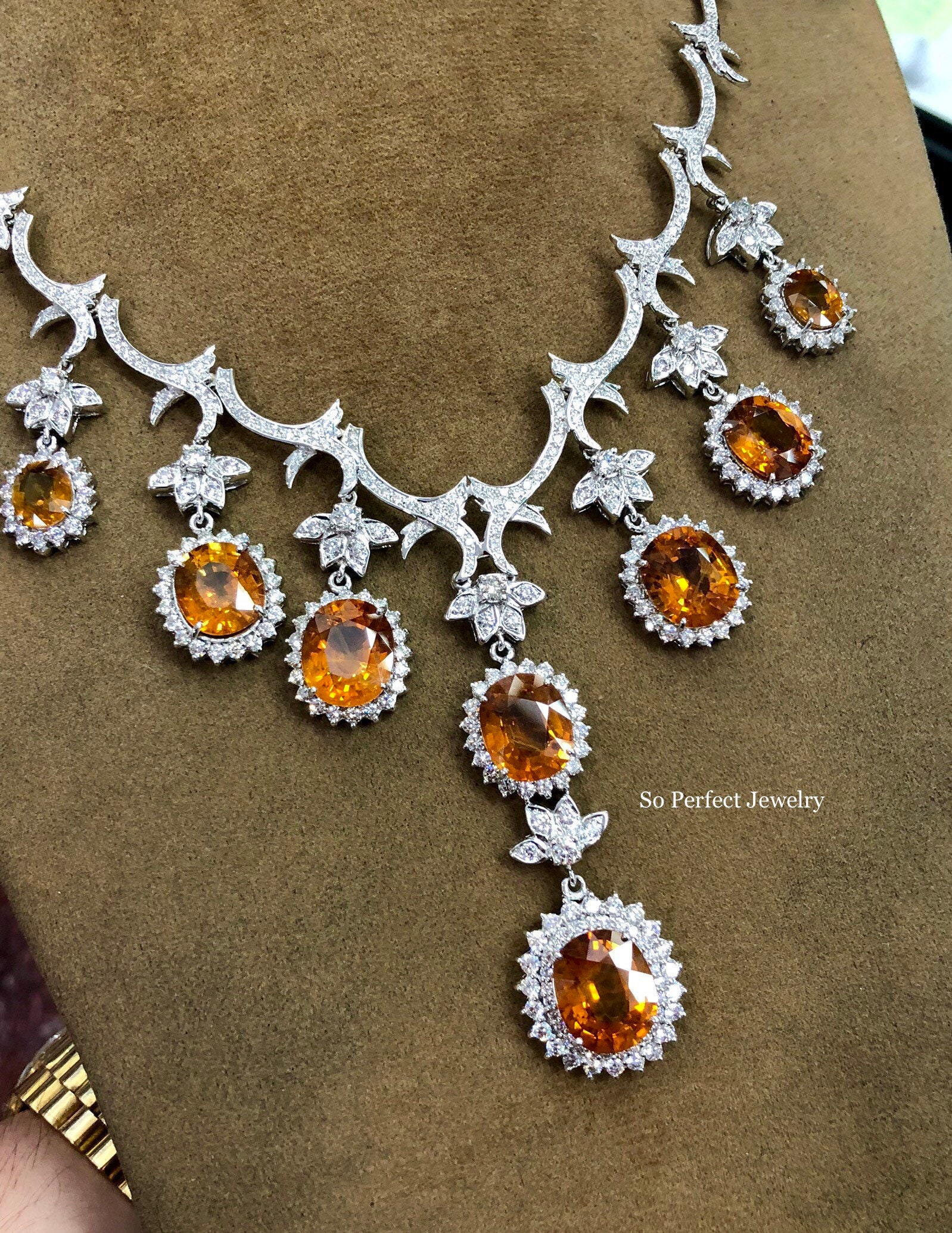 HUGE NECKLACE! 54.48TCW Yellow Sapphire & VS Diamonds in 18K White Gold - Image 8